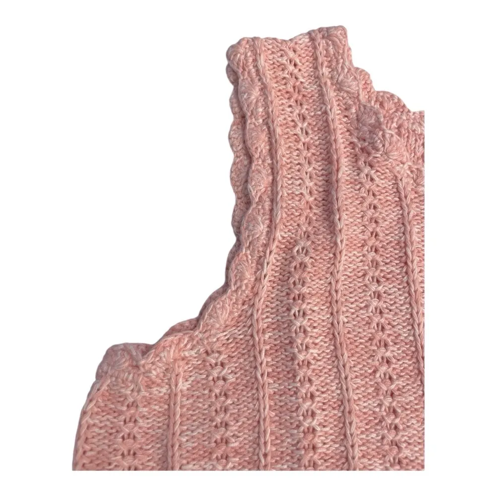 Maggie Sweet Sleeveless Knit Sweater Womens Size L Pink White Scalloped Edge Size L - Image 4