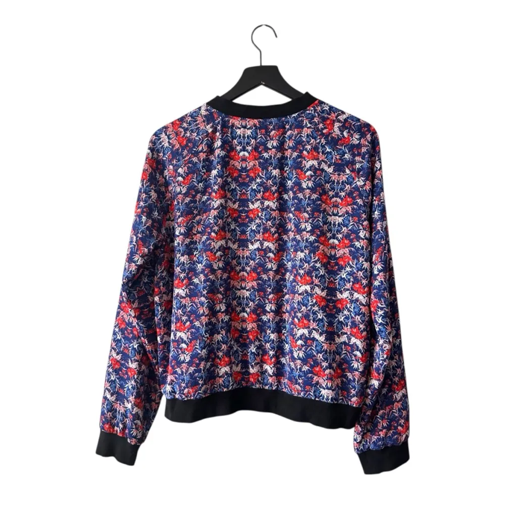 Sanctuary Floral Print Bomber Jacket Zip Front Size L Blue Red Black - Image 8