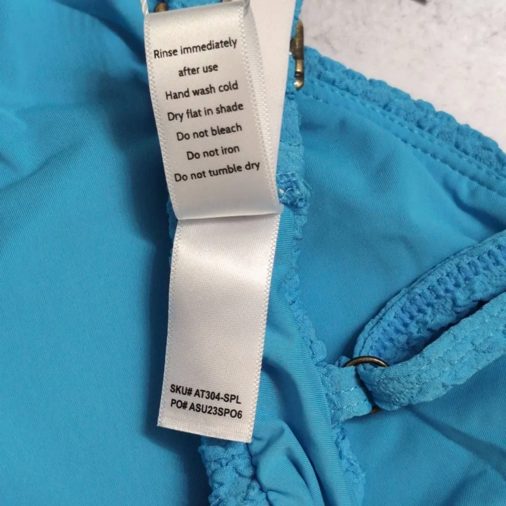 NWT Mindy X Andie Amor Top Blue Textured Adjustable Straps AT304 Swimsuit Size L - Image 8