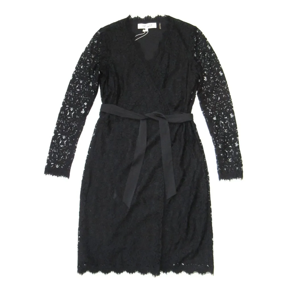 NWT Diane Von Furstenberg DVF Julian Two in Black L/S Lace Wrap Dress 0 $398 - Image 2