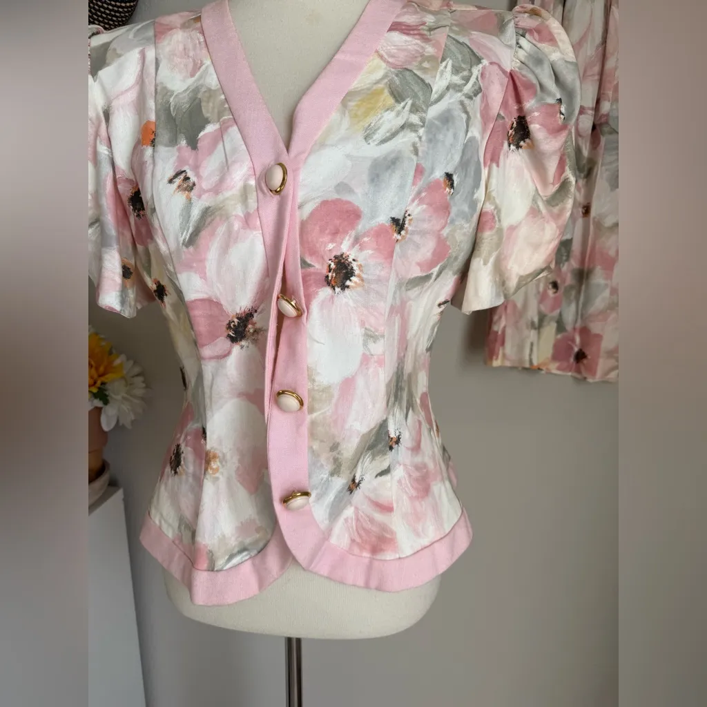 Vintage Jessica Howard Floral Pink 2 Piece Skirt Set, Size 10 - Image 2