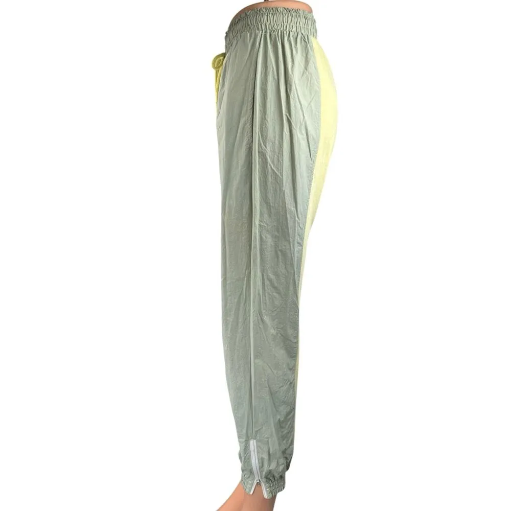 Women's Green Yellow Colorblock Drawstring High Rise Jogger Sweat Pants Size S - Image 2