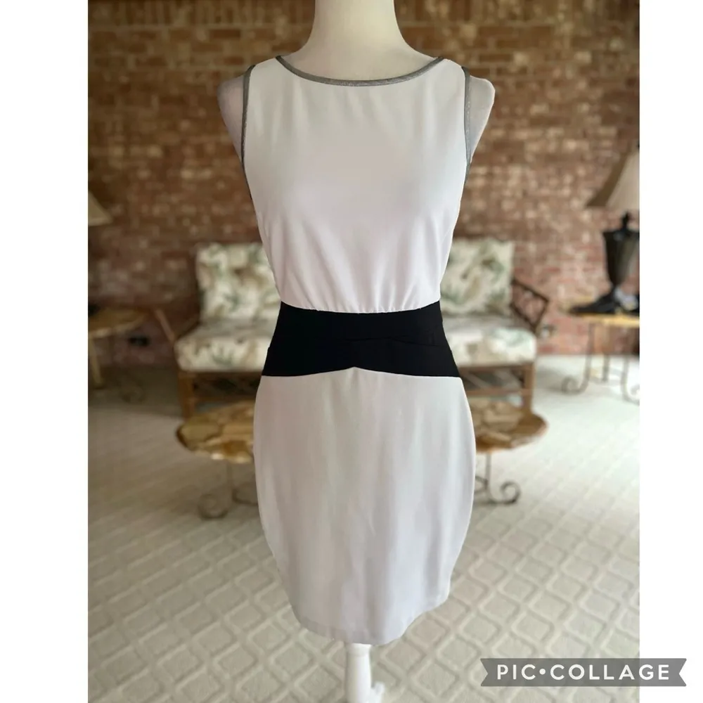 Jennifer Lopez Dress Colorblock Knit White Grey Metallic Sleeveless 8 Cocktail - Image 2