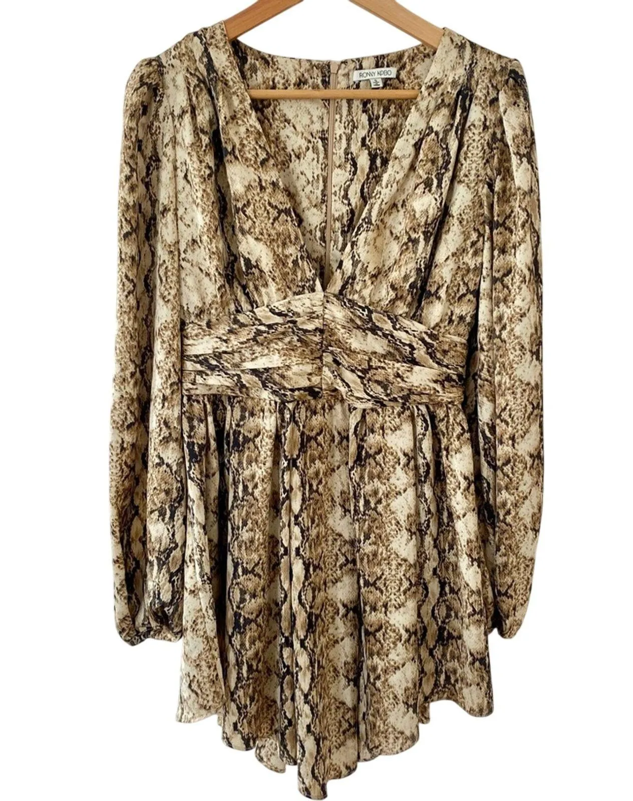 Ronny Kobo Orzora Snake Print Mini Dress Size Small Gently Used Boho Festival Tan - Image 7