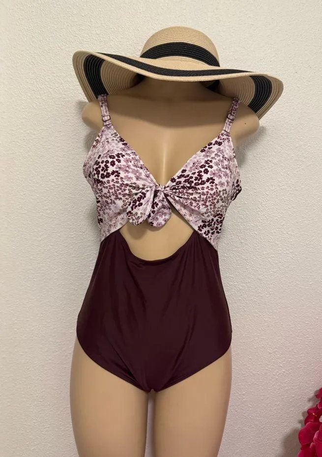 Adore Me  Burgundy and White Swimsuit - Image 4