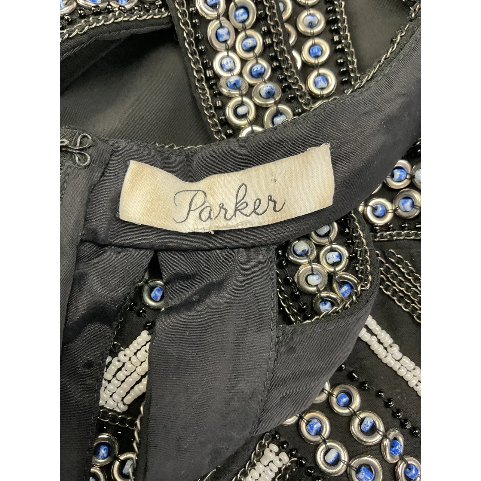 Parker Black Beaded Geometric Halter Neck Sheath Dress Women's Size small - Image 9