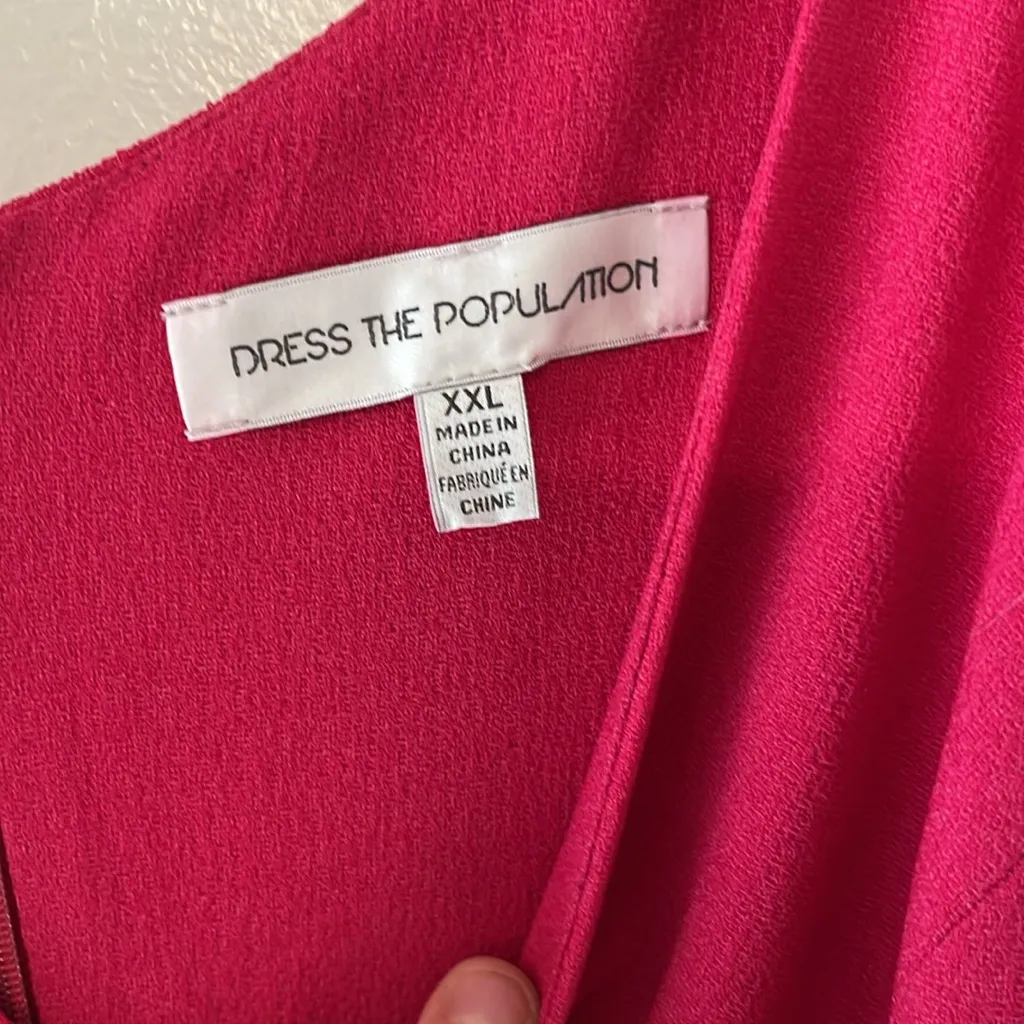 DRESS THE POPULATION Iris Slit Crepe Gown, Bright Fuchsia, Size XXL - Image 6