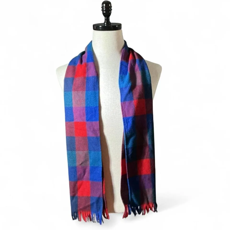 Pendleton Plaid Virgin Wool Scarf Blue Red Purple Fringe Preppy Winter Warm - Image 2