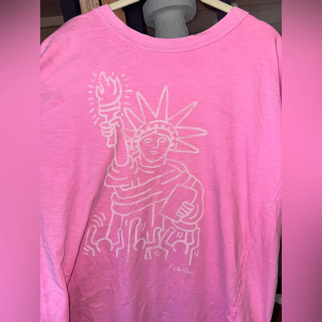 Aerie Keith Haring Oversized Graphic Boyfriend T-Shirt tee pink burst neon nyc - Image 3