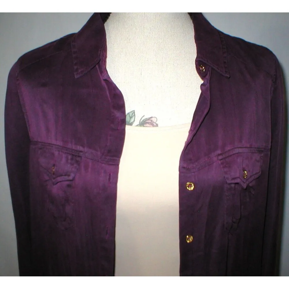 New Womens Designer True Religion 100% Silk Long Blouse Tunic XS Purple NWT Top - Image 4