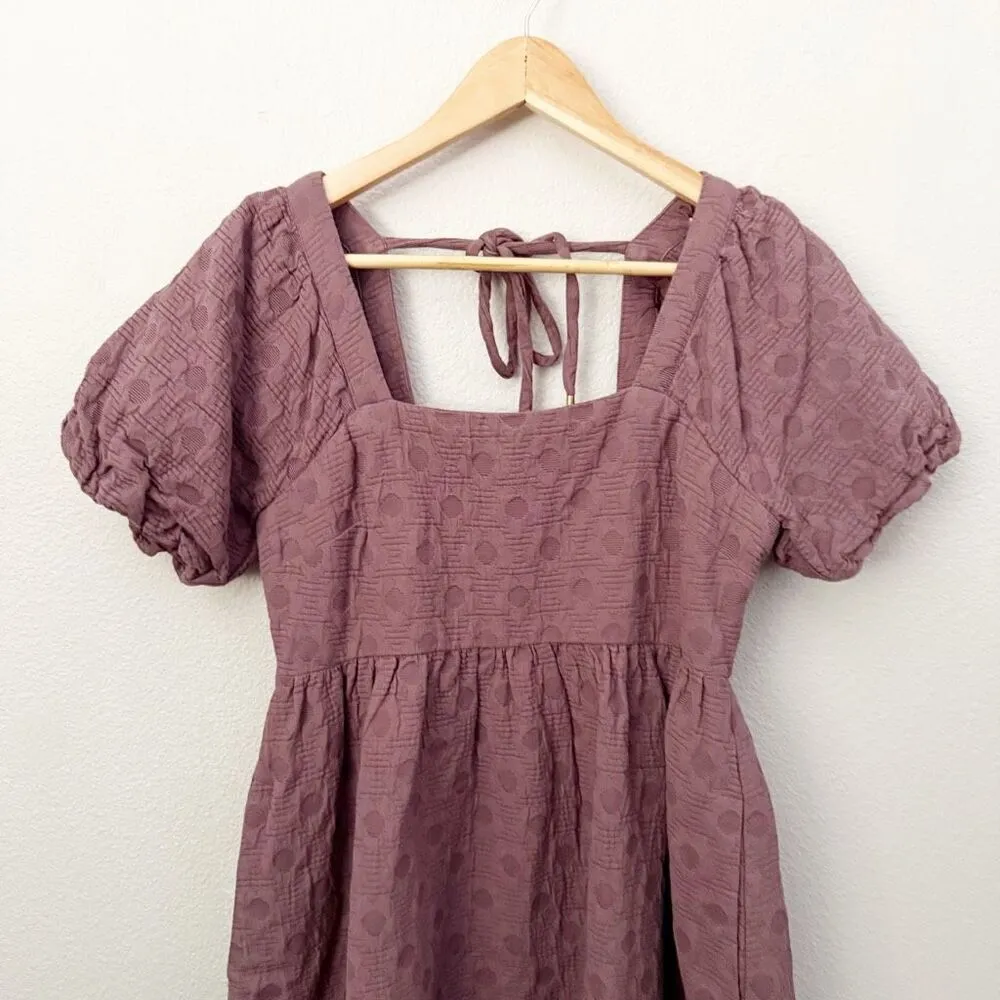 MADEWELL | Floral Quilted Puff-Sleeve Mini Dress Tie Babydoll Empire Fig | Small - Image 6