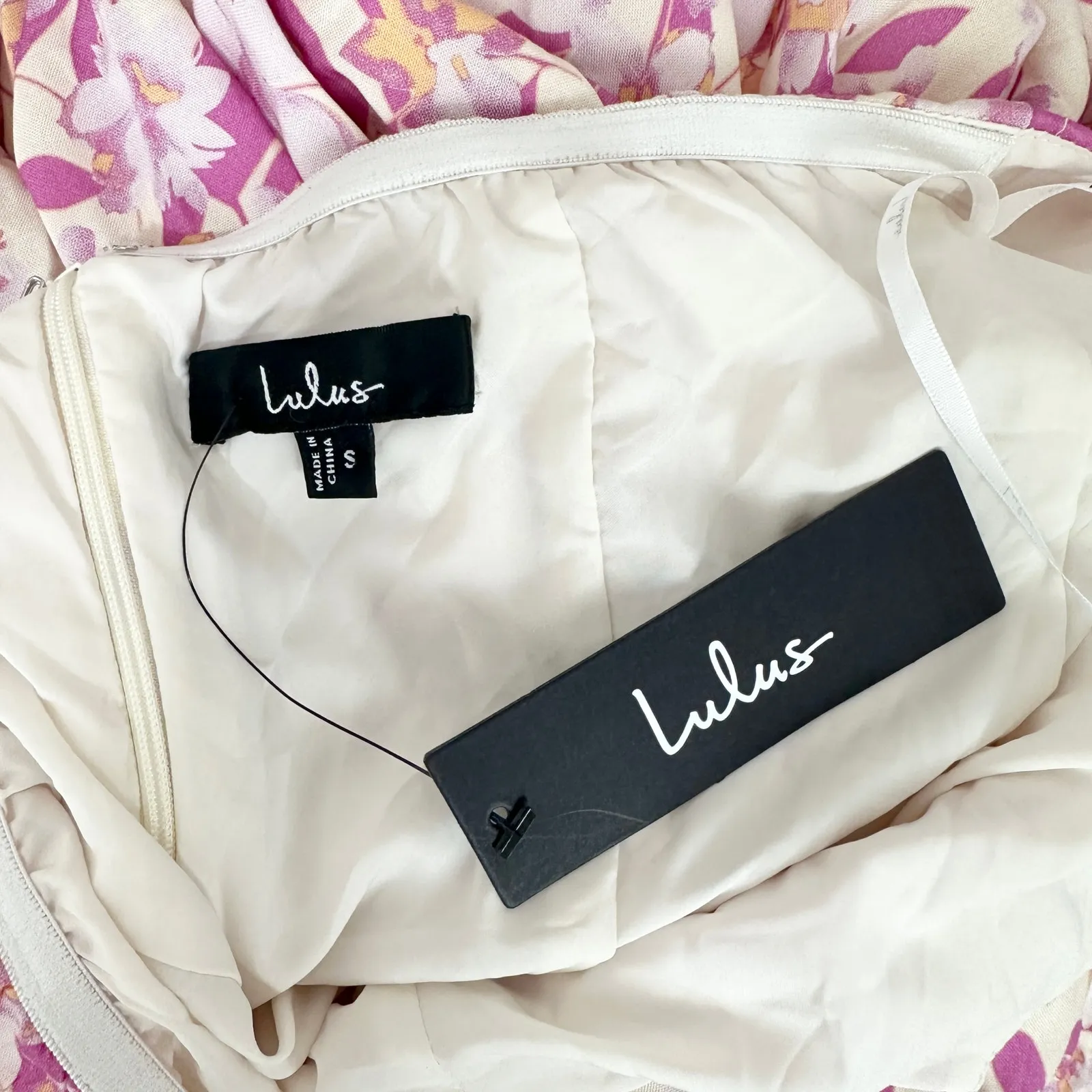 Lulus Jabina Ivory Multi Floral Cross Front Midi Dress Rayon A Line Small NWT - Image 7