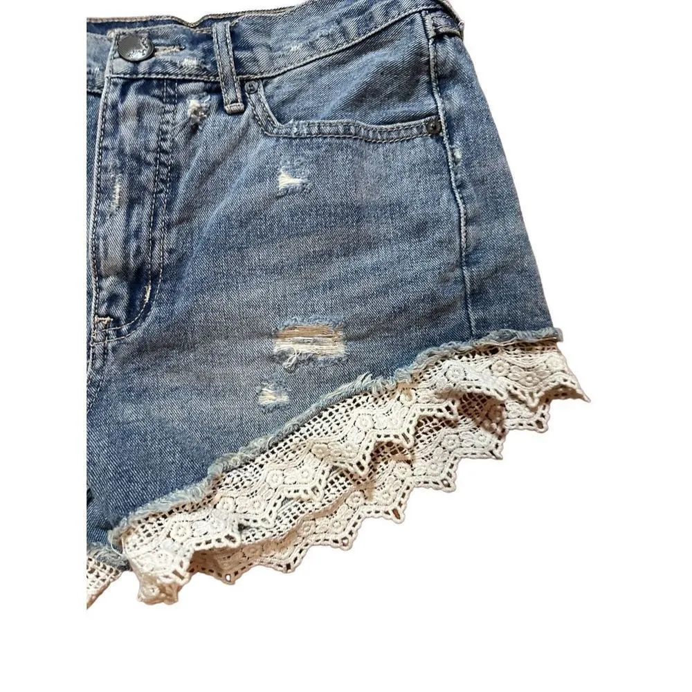 Free People Lacey Cut Off Denim Jean Shorts Distressed Light Blue Faded - Image 9