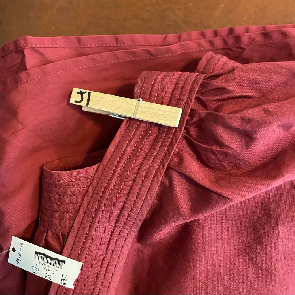 Madewell Puff-Sleeve Mini Dress in‎ Poplin Claret burgundy size small NWT - Image 10