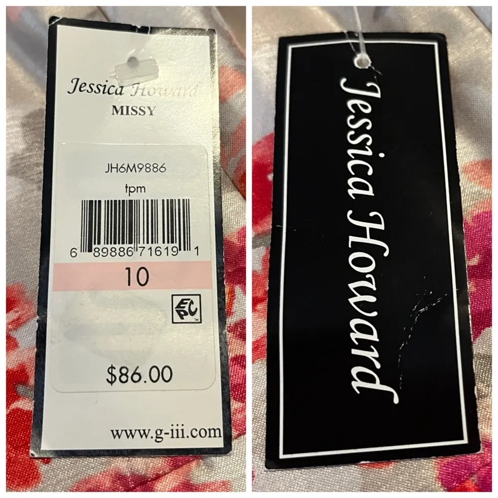 Jessica Howard New Fit Flare Dress Full Skirt Gray Pink Floral Women’s Size 10 - Image 12