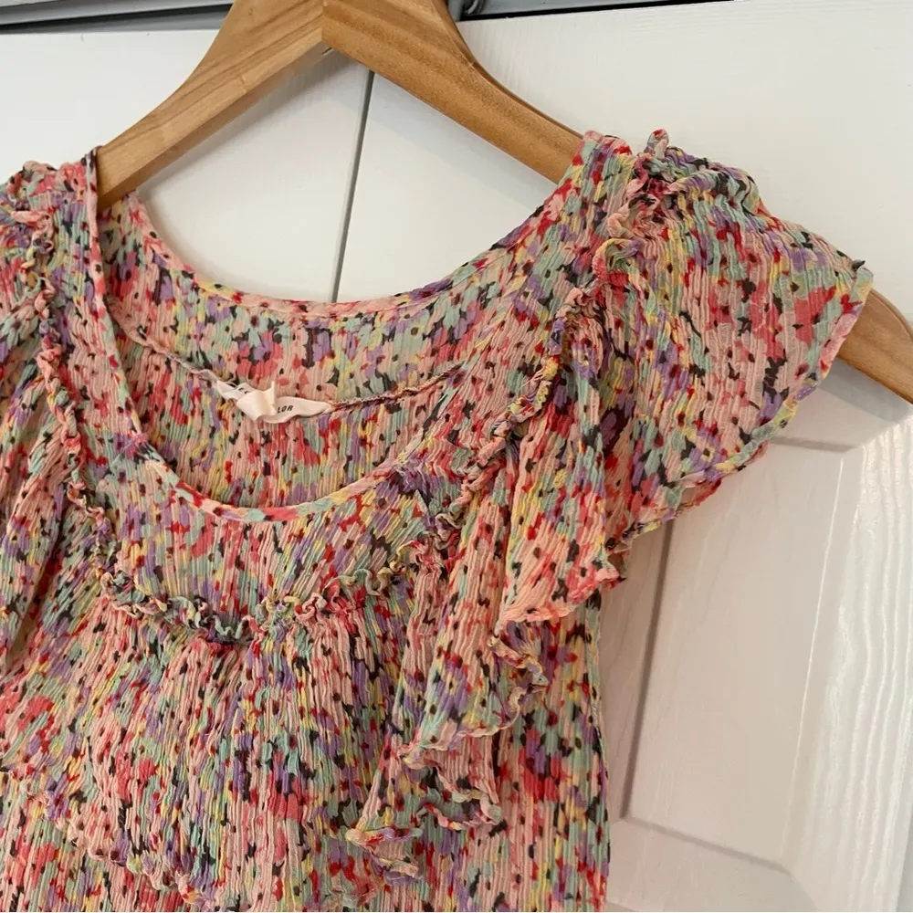 Rebecca Taylor Margo Ruffle Top Sz 10 Silk Blend Pink Printed - Image 9