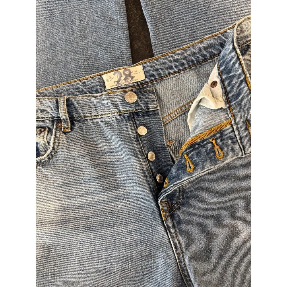 We The Free People Womens Jeans Blue Long Lines Slit Straight Button Fly Size 28 - Image 4