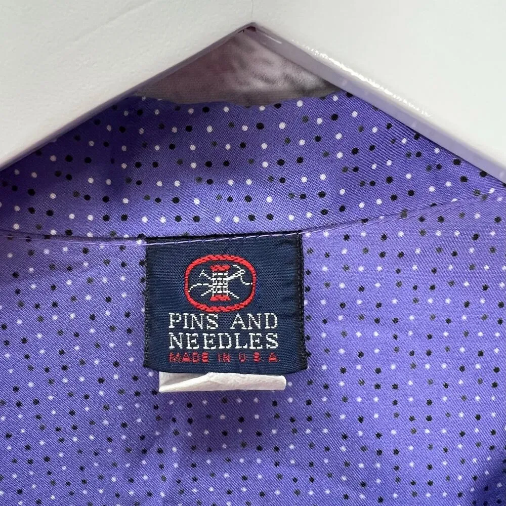 Vintage Pins and Needles Womens Blouse Purple Dot Size M 80s long Sleeve Button Size M - Image 4
