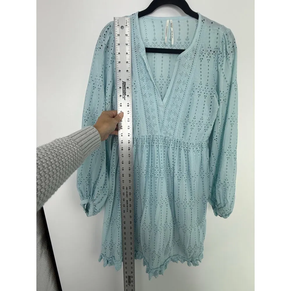 Anthropologie Eyelet Dress Women 4 Light Blue Feminine Spring Cottagecore Easter - Image 6