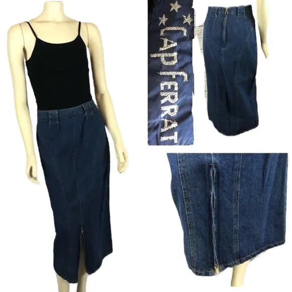 Cap Ferrat long denim skirt with zipper slit closing size 13 Blue - Image 2