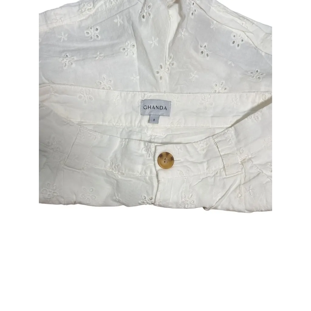 Vintage Ghanda Womens Eyelet Embroidered 100% Cotton White Shorts Size M Comfy Size M - Image 5