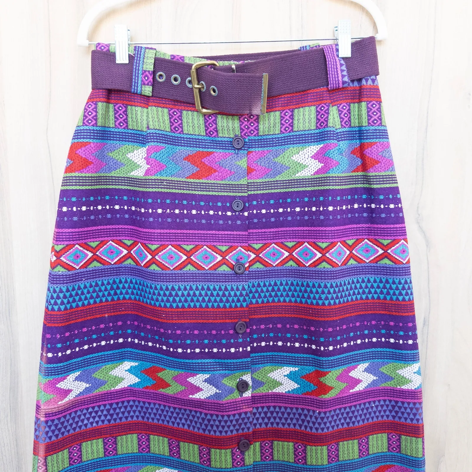 VTG Prestige of Boston Geometric Maxi Skirt Belted Size M Purple Southwestern Size M - Image 2
