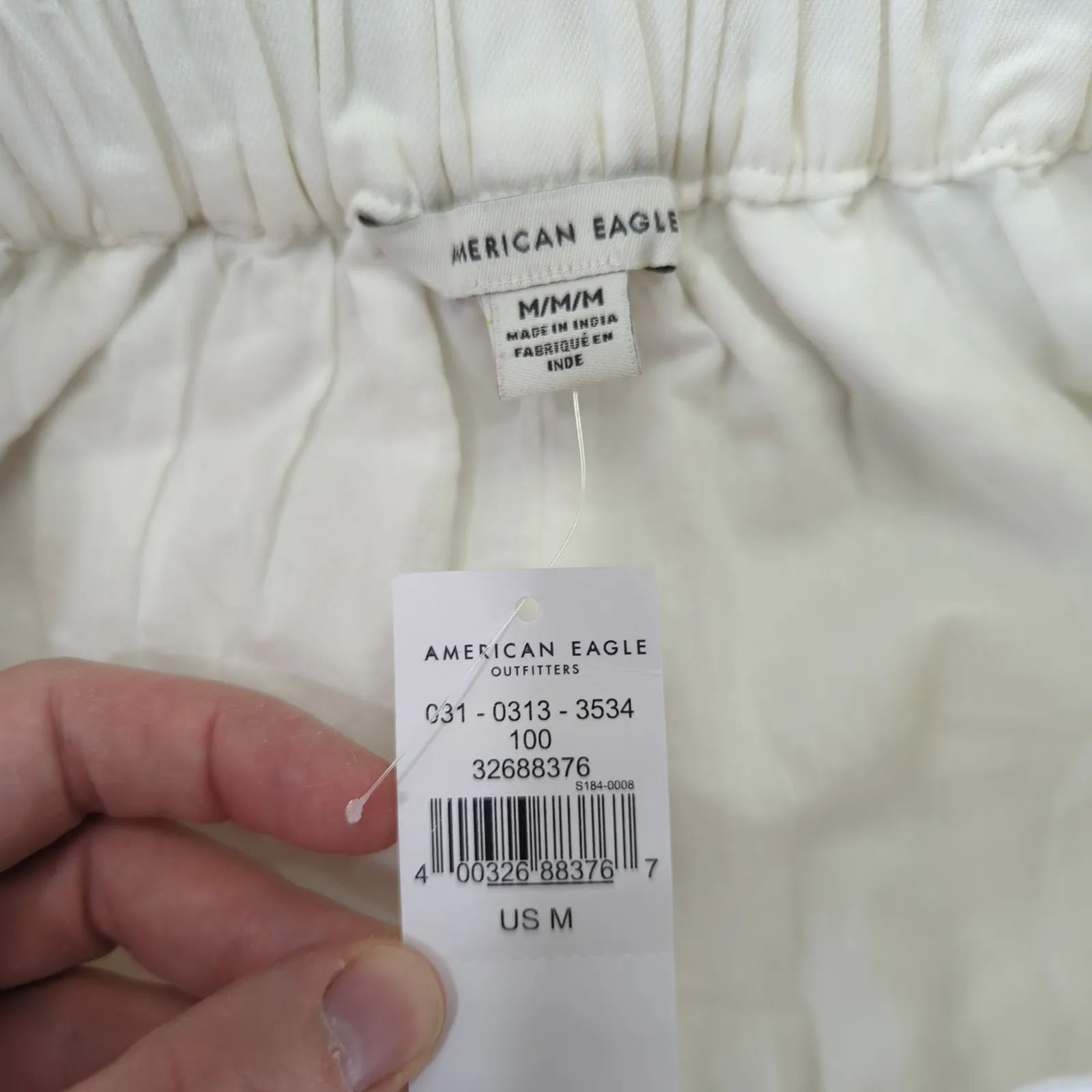 American‎ Eagle White Mini Skirt Paper Bag Waist Belt 100% Cotton Women's Medium - Image 3