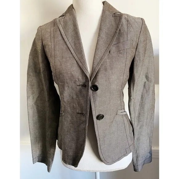 Benetton • Taupe Tan Grey Button Front Blazer - Image 6
