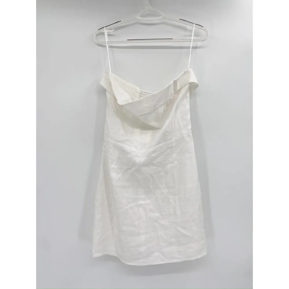 Reformation Madilyn White Linen Strapless Foldover Mini Dress Size 12 NWT - Image 66