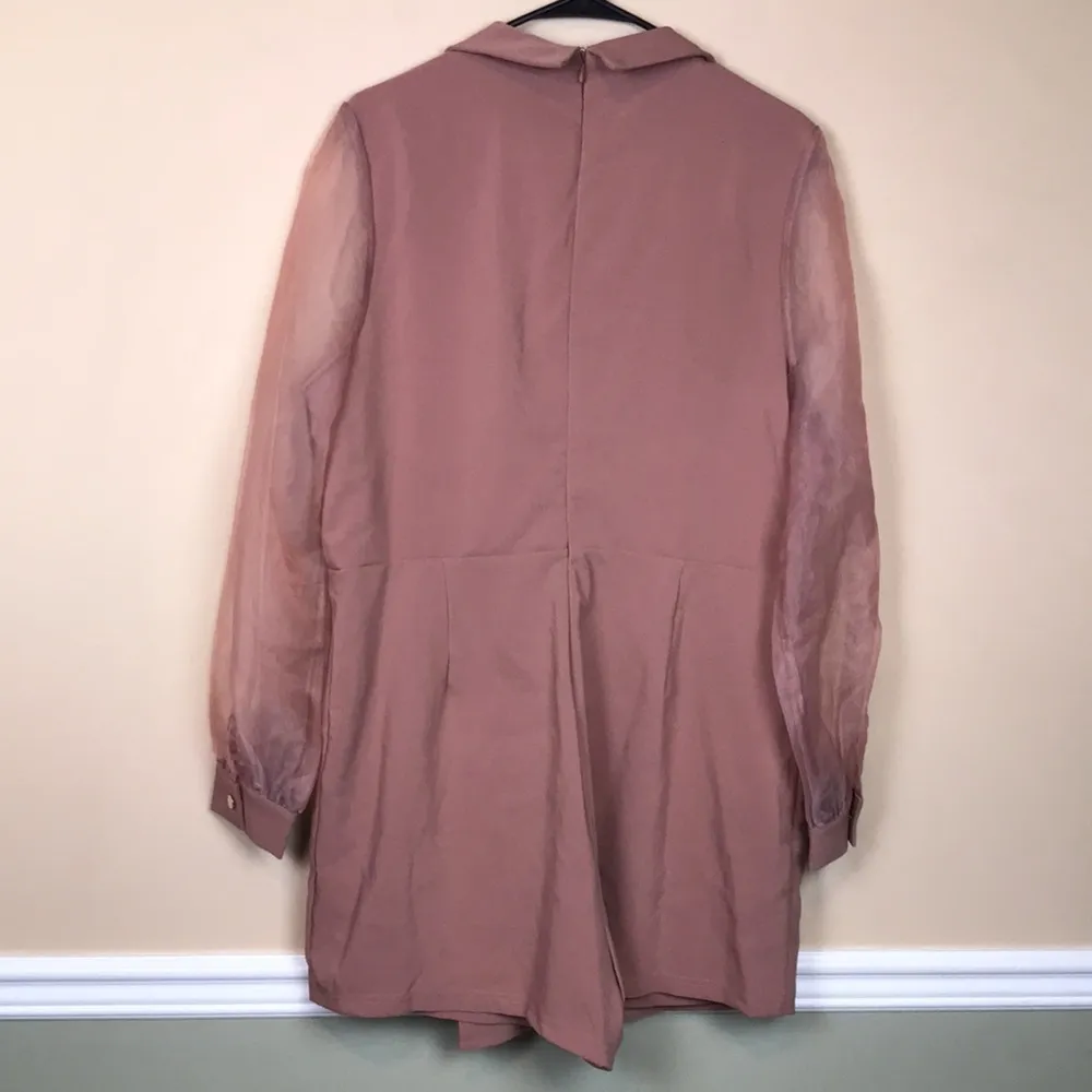 NWT QUII Women’s Faux Wrap Mauve Pink Knit Sheer Long Sleeve Suit Romper Size XL - Image 7