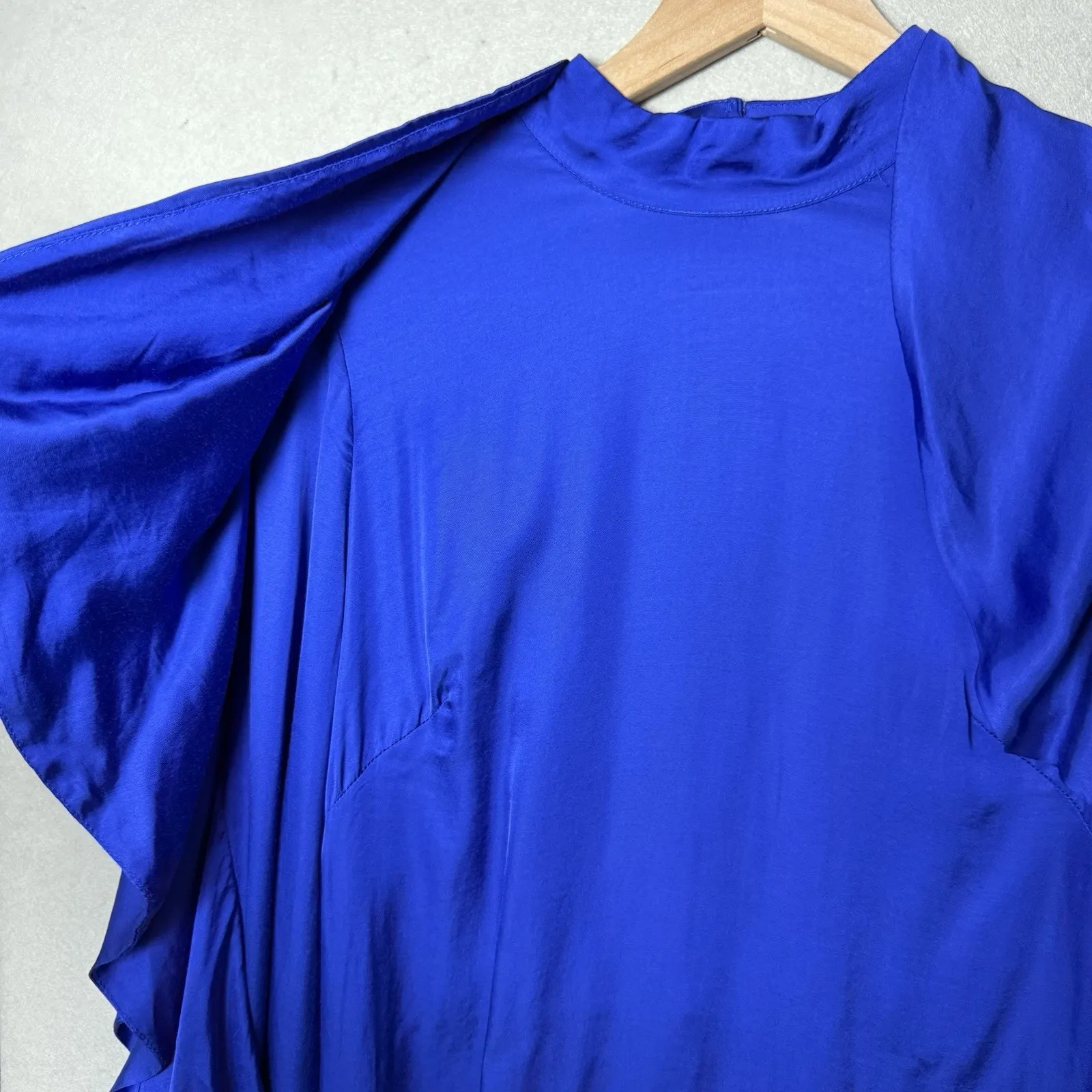 Farm Rio Mini Dress Bright Blue Open Back Ruffled Long Sleeve Women’s M - Image 5