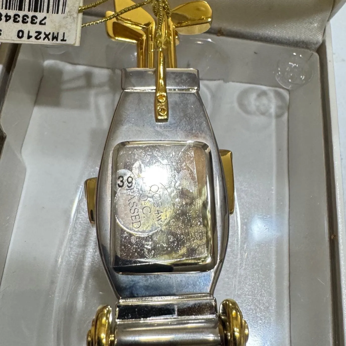 VTG Timex Collectible Mini Clock Golf Bag Design Gold Silver Tone Quartz TMX210 - Image 8