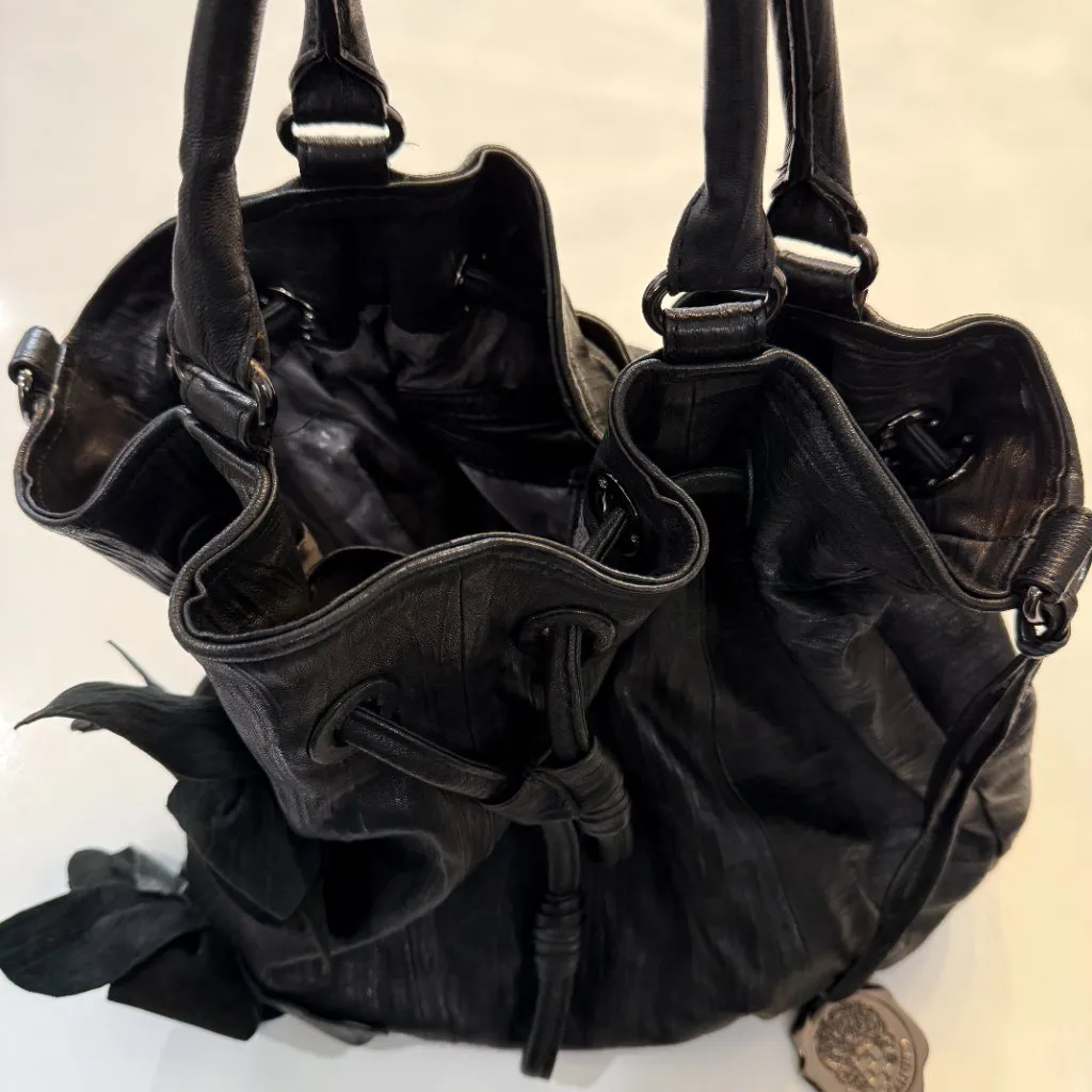 Vince Camuto Black Leather Shoulder Bag Purse with Flowers Leather+Jaquard - Image 7