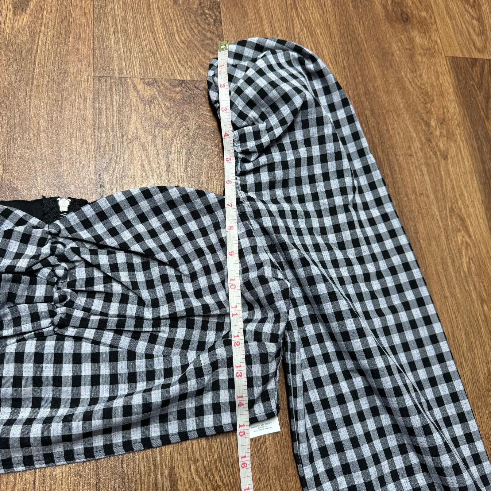 Missguided Puff Sleeve Corset Gingham Crop Top Black White L/S Size 10 Large NEW - Image 11