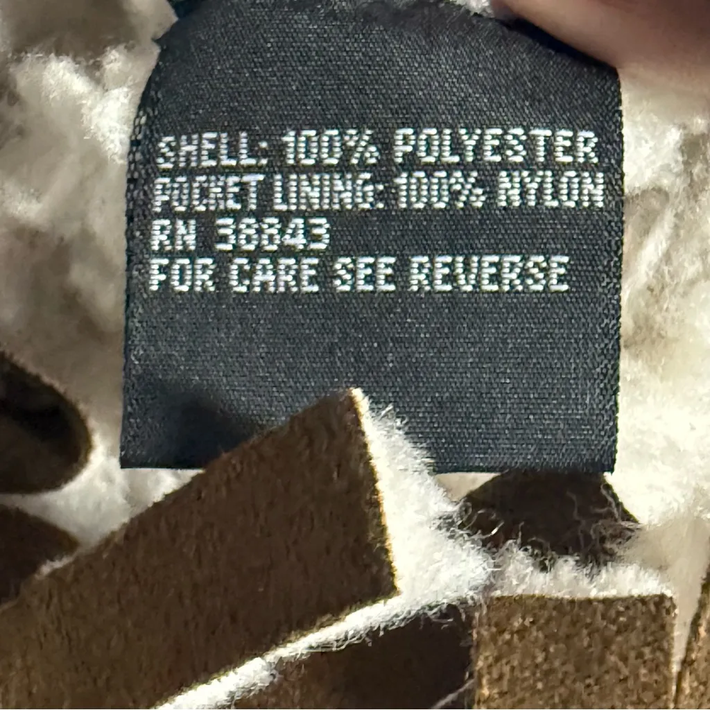 Vintage Lei Faux Suede Vest Large Brown Sheepskin Y2K Fringe Hem Button Front - Image 12