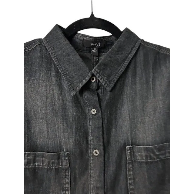 Chambray Black Mini Shirt‎ Dress/Tunic M Dark Casual Goth Witchy Minimalist Fall - Image 11