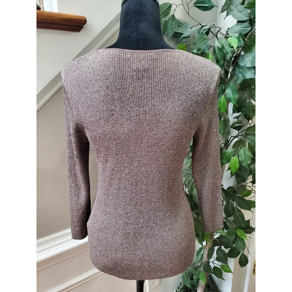 August Silk Women's Brown Scoop Neck Long Sleeve Pullover Knit Sweater Size PL - Image 6