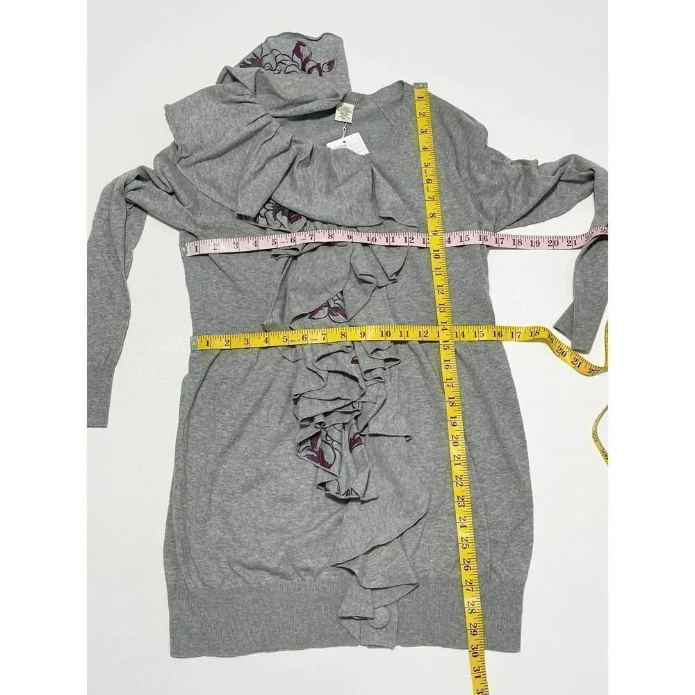 Anthropologie Moth Winter Lei Long Ruffle‎ Button Up Wool Cardigan Gray Medium Gray - Image 8