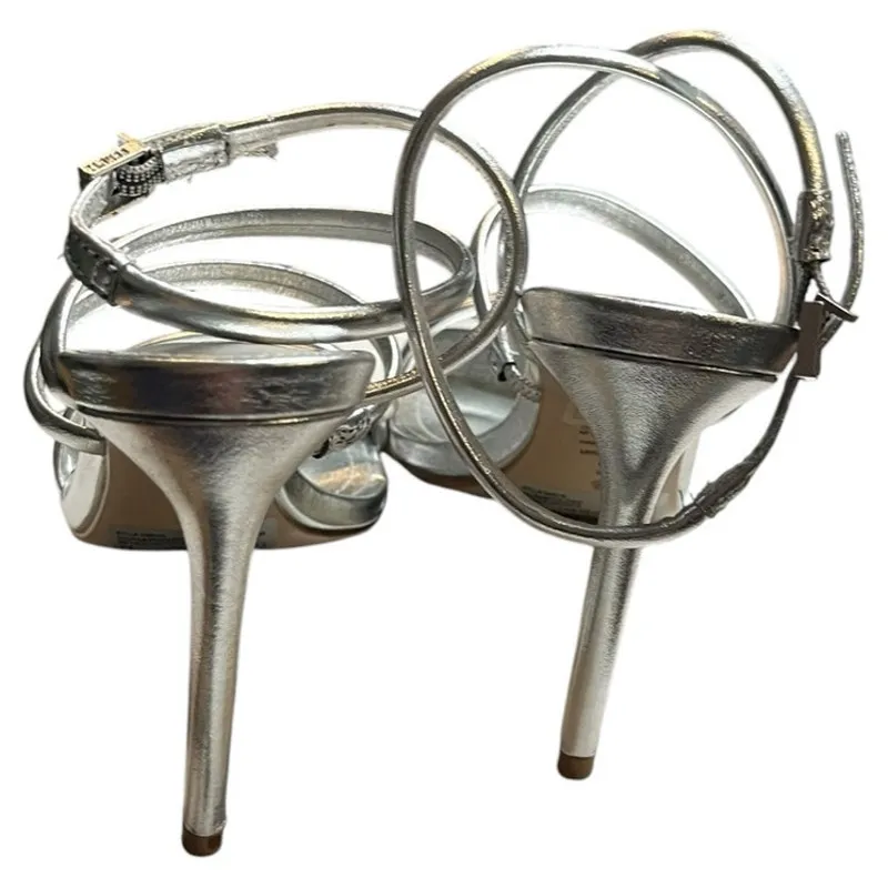 Schutz Nylla  Silver Metallic Nappa Ankle Strap High Heel Sandals - Size 6 NIB - Image 5