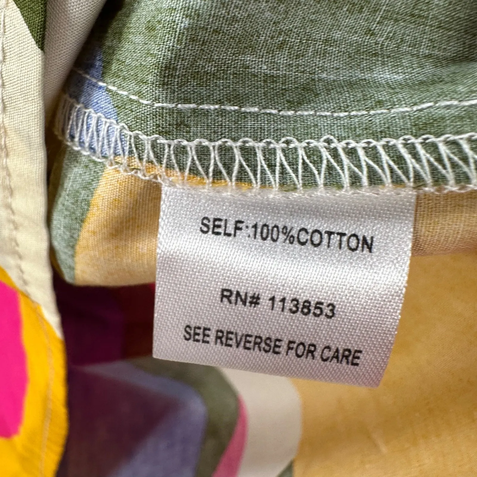 Sugar Lips Rio Abstract Print Poplin Blouse Size Medium Split Neck Short Sleeve - Image 9