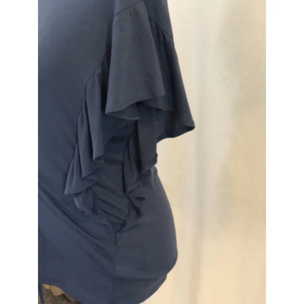Express Blouse ~ Size X-Small - Blue ~ Ties In Front & Ruffles Sleeves - Image 4