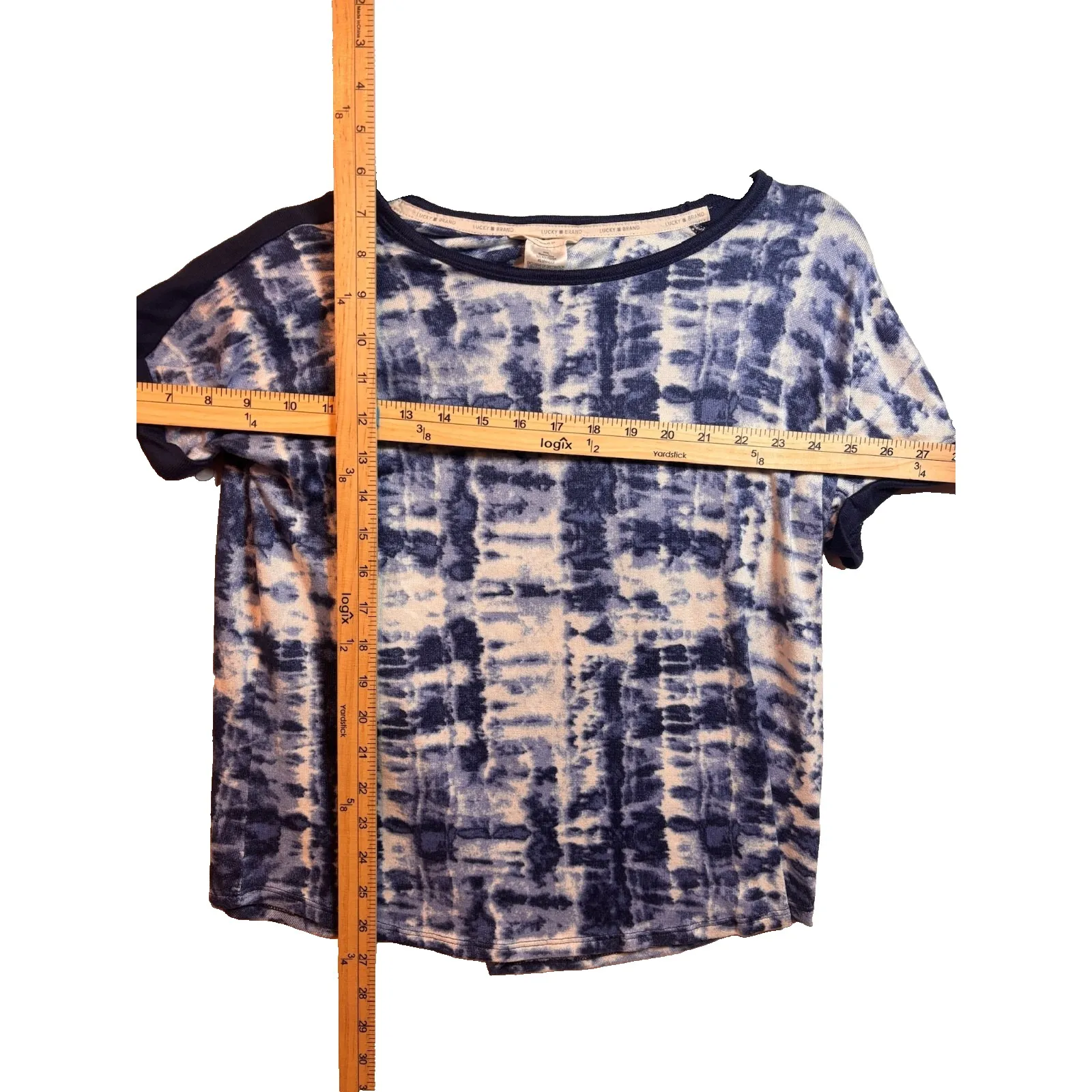 Lucky Brand T Shirt Top Womens Sz M Blue White Tie Dye Knit Cap Sleeve Pullover - Image 4