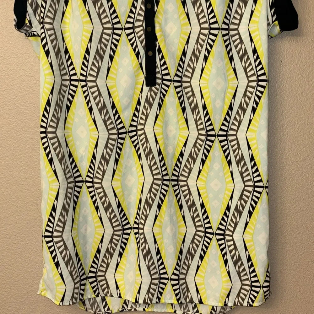 Love 21 Forever Geometric Print Tunic Mini Dress Size Large Black Green Blue - Image 4