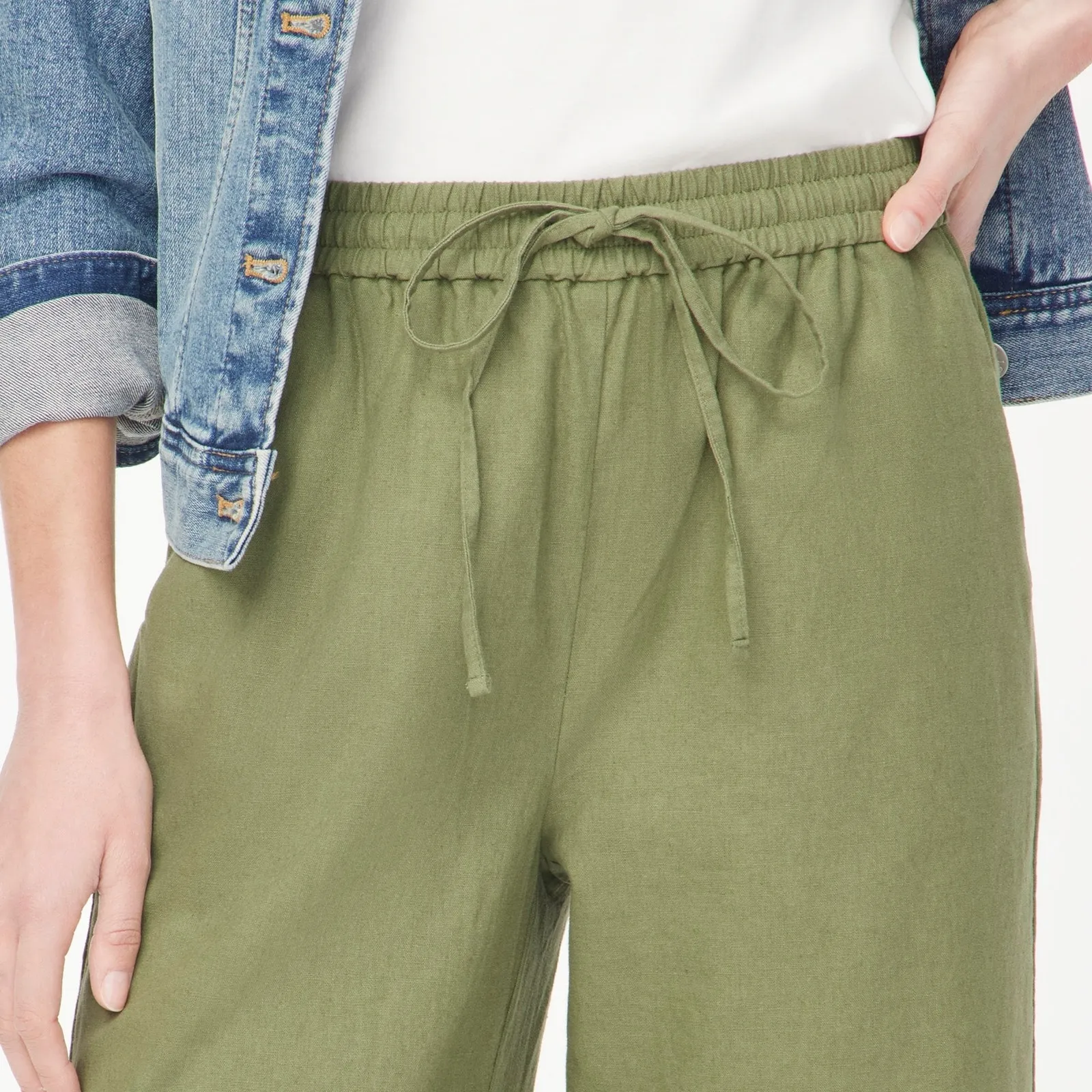 J Crew Factory Linen blend slim wide leg drawstring pant Size 12 NWOT Capsule - Image 2