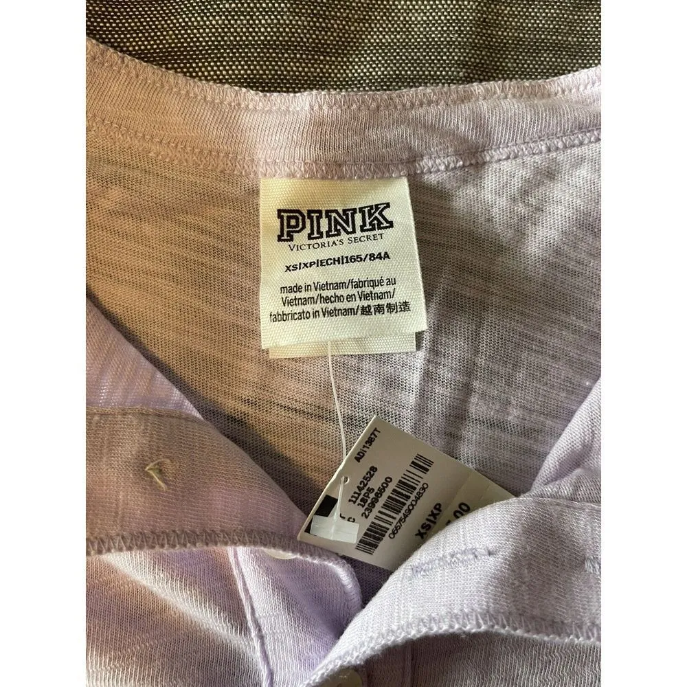 Victoria's Secret PINK Long Sleeve Campus Henley NEW Size XS Lavender - Image 3
