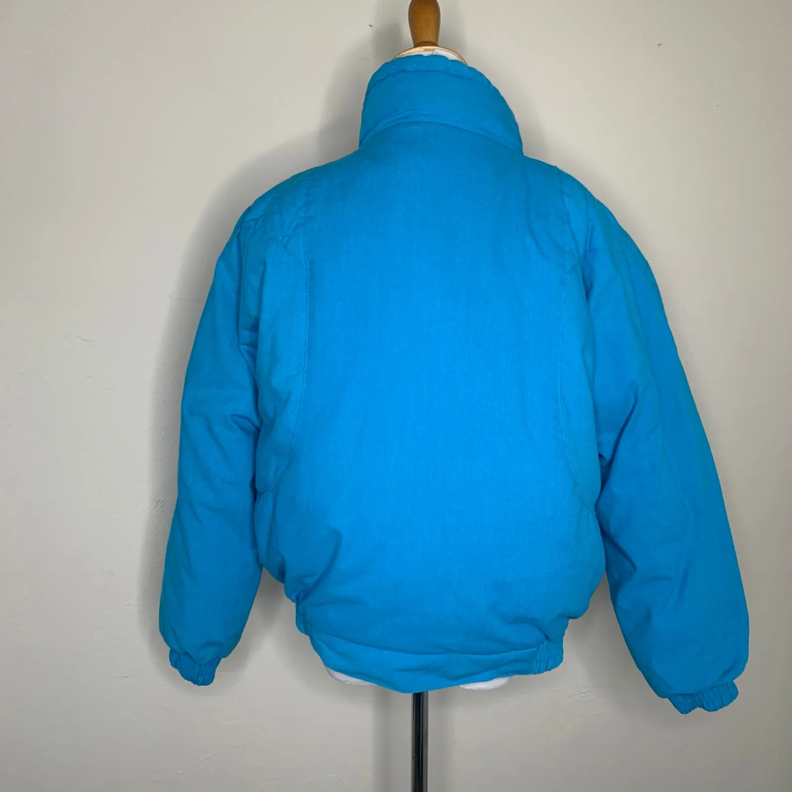 Vintage 90s Bright Turquoise Puffer Coat Sz Large Blue - Image 2