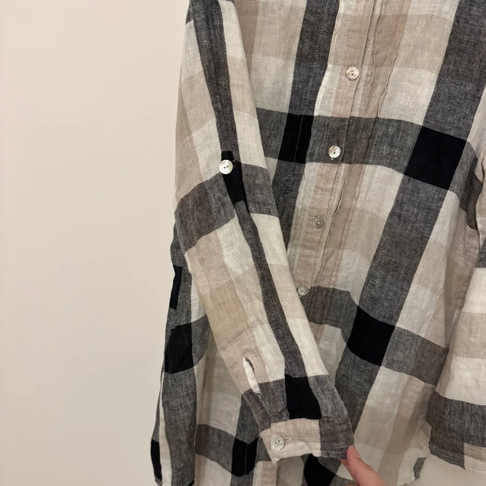 Match Point USA 100% Linen Shirt Dress Size Medium Button Down Oversized Boho Black - Image 7