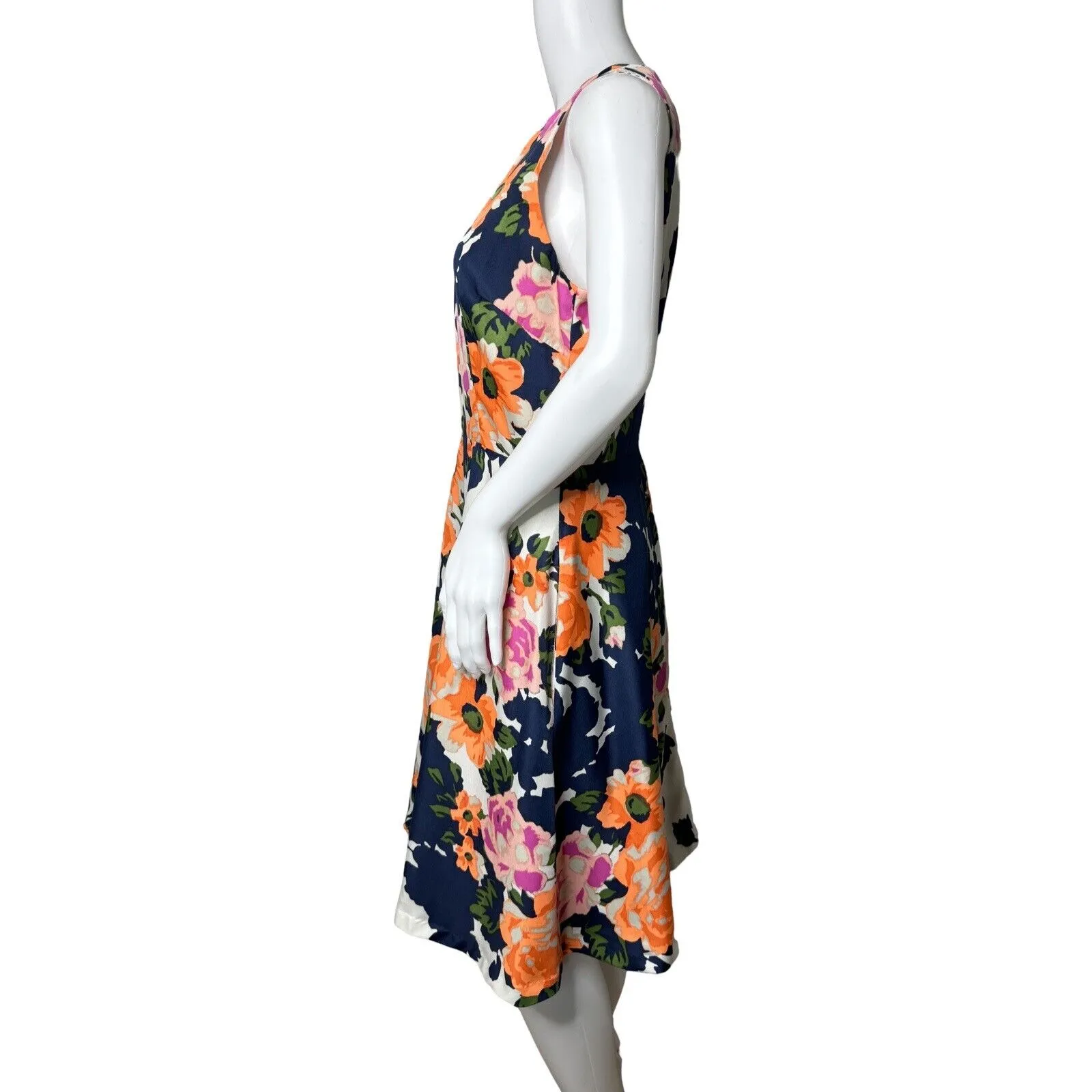 Donna Morgan Dress Women 6 Navy Orange Floral Flower Fit & Flare Colorful Preppy - Image 3