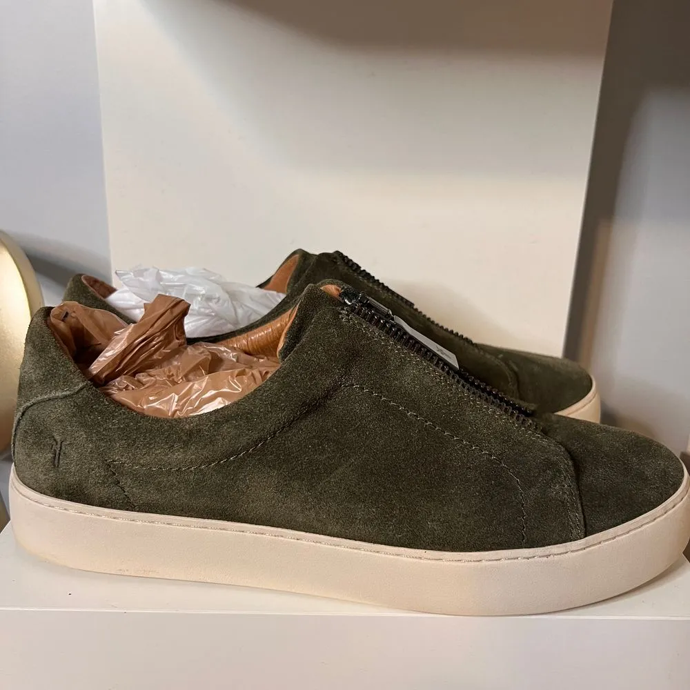Frye‎ Lena Olive Green Suede Zip-Front Sneakers w/Zipper Closure - SZ 11 - Image 2