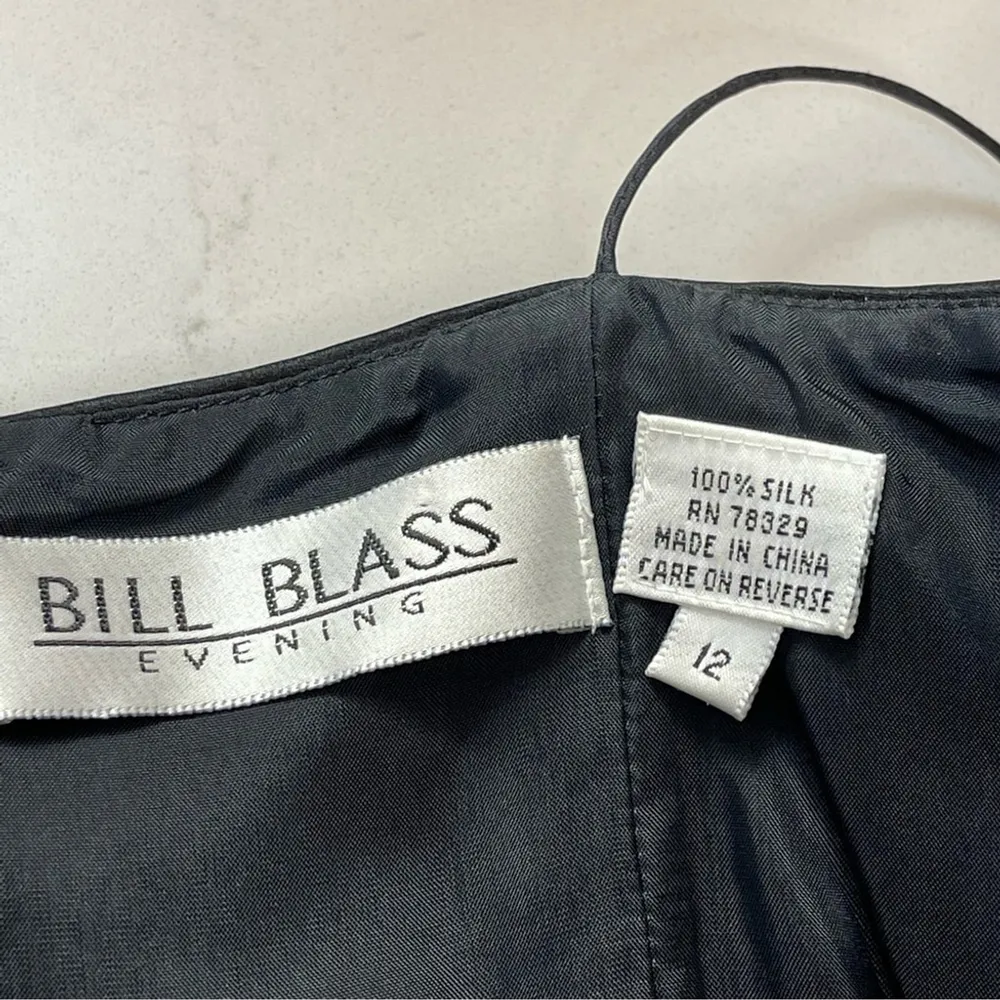 Bill Blass Vintage 90’s Black Blue Cocktail Silk Dress grunge full skirt Sz 12 - Image 14